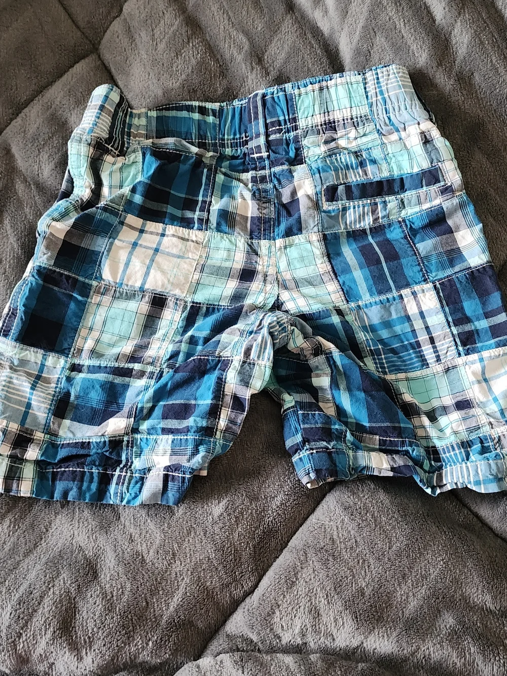 Blue Plaid Patchwork Shorts